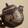 Juego de Té Negro con Incrustaciones de Oro y Plata y Patrón de Gota de Lluvia, Juego de Té de Cerámica Kung Fu para Uso en Casa, Tetera de Estilo Retro Chino, Regalo
