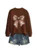 Amazon eBay sitio independiente de moda versátil cómoda para mujer con lazo marrón sudadera de manga larga otoño e invierno camiseta básica