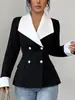 Blazer Europeo para Mujer de Bloques de Color Blanco y Negro, Solapa Grande Entallado a la Cintura, Traje Pequeño Slim-Fit, Fábrica de Origen de Comercio Exterior Transfronterizo