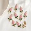Pingente de Tulipa de Liga com Óleo Gotejante Pingente de Flor de Tulipa com Borda Dourada Retrô Acessórios para Pulseira Brinco de Joias DIY