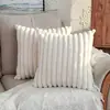 Almofada de Cor Sólida Simples de Pelúcia Cinza com Listras Rosa Almofada de Assento Almofada de Cama Capa de Almofada para Sofá Quarto