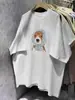 Camiseta Manga Curta Estilo Coreano Fofa com Estampa de Cachorro Desenho Animado para Mulheres, Top Casual Solto Oversize de Verão