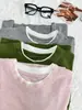 Camiseta Suave Fina de Manga Corta para Mujer, Empalmada de Lana Tencel, Estilo Falso de Dos Piezas, Nuevo Estilo de Verano, Top Holgado con Bloques de Color, Estilo Coreano Ins