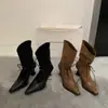 Botas de Caballero para Mujer de Punta Fina con Tacón Grueso Estilo Nuevo Otoño/Invierno 2025, Botas Altas Delgadas Vintage con Cordones, Botas Apilables de Apertura Amplia