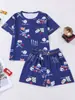 Tecido Retardante de Chamas Europeu e Americano Transfronteiriço Shorts de Manga Curta de Verão Pijama Infantil Estampa de Futebol Estilo Esportivo Roupa de Casa Infantil