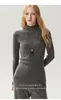 Suéter Kang Sai Ni de Hilo 100% Cachemira Pura para Mujer, Cuello Medio Alto, Otoño/Invierno, Rayado, Corte Ajustado, Favorecedor, Suéter Base de Punto