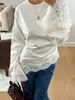 2026 Nueva Moda Casual Camisa de Color Sólido Top de Encaje Patchwork Europeo y Americano Transfronterizo Elegante y Versátil para el Trabajo y el Ocio