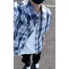 Camisa a cuadros de manga corta de moda estilo Hong Kong para hombre, versátil chaqueta camisa holgada de seda helada para verano