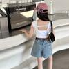 Pantalones tipo falda de mezclilla para niñas 2026 Verano Nuevo Estilo de Moda para Niños Mayores Pantalones Cortos de Verano de Moda para Niños