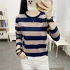 Camiseta Base de Manga Larga Rayada Nueva para Mujer Primavera y Otoño, Holgada, Casual, Versátil, Diseño de Nicho, Top Ins