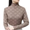 Camiseta Térmica de Cuello Medio de Lana Iónica, Top Versátil Cálido de Manga Larga para Otoño e Invierno, Ajuste Ceñido y Elegante Ropa Interior Estampada