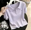 Tejido de punto con empalme de encaje de manga corta a la moda para mujer 2026 Verano Nuevo Estilo Coreano Suave y Rejuvenecedor Camiseta Básica