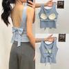 Chaleco Pequeño Transfronterizo con Almohadilla en el Pecho para Mujer Verano Nuevo Ajustado Lazo en la Espalda Sin Mangas Tirantes Top Rosa para Uso Exterior