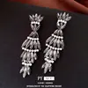Aretes de Tachuela Cruzados con Incrustaciones de Diamante y Borla Geométrica de Plata, Aretes de Moda de Lujo Ligero, Accesorios de Aretes Versátiles de Personalidad para Mujer