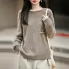 Nueva Colección Otoño/Invierno 2026: Suéter de punto para mujer de color liso con cuello redondo y manga larga, mezcla de cachemira y lana