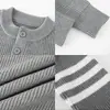 Suéter de Punto con Cuello Henry y Tres Rayas para Hombre, Abrigo Cálido de Otoño e Invierno, Marca de Moda, Gama Alta, Holgado, Comercio Exterior, Venta al por Mayor Transfronteriza