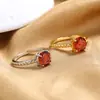 Anillo liso octagonal cuadrado de circón color rojo granada para mujer, chapado en oro de 18 quilates, anillo para el dedo índice, pulsera simple de personalidad retro