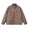 Chaqueta de Cuero para Motocicleta Callejera Americana Hombres y Mujeres Otoño Nuevo 2024 Atractiva Holgada Casual Cuello Chaqueta