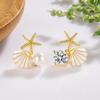 Brincos de Concha Estrela do Mar Pérola Design Cravejado com Diamantes Feminino Simples Versátil Pequeno Doce Estilo Francês Oceano Único Elegante
