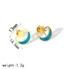 Pendientes de acero inoxidable con diseño de estrellas y luna de nicho transfronterizo para mujer, estilo retro con aceite, pendientes de acero de titanio de oro de 18k, joyería