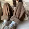 Pantalones deportivos a prueba de viento color café para mujer, nuevo estilo 2026 para otoño e invierno, casual, estilo del noreste, pantalones gruesos de algodón con puños elásticos, pantalones tipo sudadera de lana de cordero