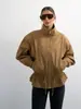 Chaqueta de Trabajo Corta con Cuello Alto, Hombros Caídos, Mangas Amplias Sueltas, Puños Elásticos, Dobladillo con Cordón, Diseño Plisado, Abrigo Casual a Prueba de Viento