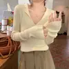 Suéter de Tricô com Gola Canelada para Mulheres Primavera Outono Inverno Estilo Francês Versátil Manga Longa Base