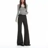 YECHUAN# Traje de Falda de Pierna Antiadherente Pantalones Acampanados para Mujer Nuevo Persona Pequeña Cintura Media-Baja Marrón Adelgazantes Pantalones Largos hasta el Suelo