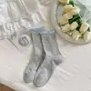 Calcetines de Media Caña para Mujer Zhuji con Borde de Encaje de Pompones, Calcetines Finos Estilo Jk, Calcetines para Mujer Estilo Ballet con Lazo, Calcetines Estilo Japonés