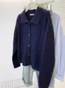 Cardigan de Punto de Lana Pura con Cuello Polo de Punto Trenzado Color Sólido Holgado Abotonado para Principios de Otoño 2025 con un Estilo Elegante para Ir al Trabajo