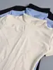 Camiseta de Manga Corta de Seda de Hielo de Secado Rápido Conjunto de Ropa de Verano para Mujer Delgado Ajustado Ceñido a la Cintura Crop Top Corto para Ciclismo Deportes Yoga