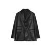 Jaqueta de Terno Preta Masculina Primavera e Outono High-End Retro Americano Solta Bonita Jaqueta de Couro para Motociclista Jaqueta Bomber