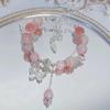 Pulseira de Contas Borboleta de Jade Rosa, Estilo Nicho de Luxo Leve, Fresca e Doce, Perfeita para Estudantes e Melhores Amigas, Pulseira Super Feérica e Versátil