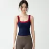 Top de yoga tipo dos piezas para mujer con cuello cuadrado, tirantes anchos de contraste, copas incorporadas y diseñado para usarse sin sujetador, adecuado para deportes al aire libre