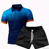 Nueva Camiseta Polo de Manga Larga para Hombre de Comercio Exterior Primavera y Otoño Estampado 3D Degradado Solapa Slim Traje Polo