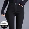 Leggings Femininos para Uso ao Ar Livre no Outono e Inverno, Forrados com Lã e Espessados, Novo Estilo 2025, Calças Pretas Slim, Calças Quentes de Algodão, Calças Pretas de Inverno