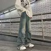 Calça Jeans Amarela Tingida com Lama Estilo Americano Retrô Masculina Primavera e Outono Novo hiphop Pushuai Rua Frita Solta Reta