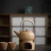 Tetera de Cerámica Gruesa para Preparar Té a Fuego Abierto, Tetera Operada con Vela con Asa, Set Sencillo para Calentar Té, Tetera para Preparar Té al Aire Libre