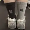 Estilo Coreano Estilo Ins Tacón Bordado Dibujo Animado Cachorro Letras Ab Pie Izquierdo y Derecho Asimétrico Calcetines de Media Pantorrilla Calcetines de Felpa