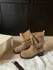 Versión de Piel de Vaca Aumento de Altura 6cm Tacón Grueso Maillard Suela Gruesa Botas Martin Mujer Otoño Invierno Correa con Hebilla Botas Cortas de Gamuza Botas de Jinete