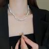 Fragmento Cuadrado Plateado Varios Perlas de Laurel Collar Estilo Lujo Ligero Coreano Cadena para Clavícula Nicho Elegante de Alta Calidad para Mujeres