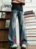 Jeans de trabajo a rayas estilo americano para hombre, nueva tendencia 2026, corte holgado, pierna recta, pierna ancha, casual de alta calle