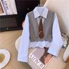 Estilo Universitario Reductor de Edad Chaleco de Punto con Cremallera Chaleco Top Traje Camisa de Capa para Mujer Primavera y Otoño Corbata Chaqueta Corta
