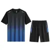 Roupas de ginástica masculinas, traje esportivo de seda gelada de secagem rápida, manga curta outono e inverno, shorts para corrida matinal, badminton, sala de treino de basquete