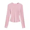 Garota Hot Americana Kardashian Básica Sexy Look Emagrecedor Cintura Ampulheta Camiseta de Manga Longa Base Feminina 2025 Novo Estilo
