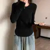 Camiseta feminina slim fit de manga longa com barra irregular, tecido térmico espesso e efeito emagrecedor