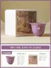 Taza de té pequeña morada lila con diseño de mariposas, hecha en fábrica, para mujeres, taza personal para degustación de té, taza maestra de cerámica, juego de té para invitados