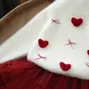 Suéter Grueso para Niña 2025 Invierno Nuevo Estilo Coreano Infantil Corazón 3D Piel Sintética de Visón Conjunto de Punto Esponjoso