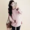 Camisa Base Versátil para el Trabajo de Mujer Otoño e Invierno Moderna Cuello Redondo Manga Patchwork Holgada Talla Grande