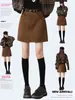 Falda Vintage de Ante Marrón para Mujer, Nueva Falda Mini de Línea A Adelgazante de Cintura Alta Anti-Exposición Otoño/Invierno 13576
